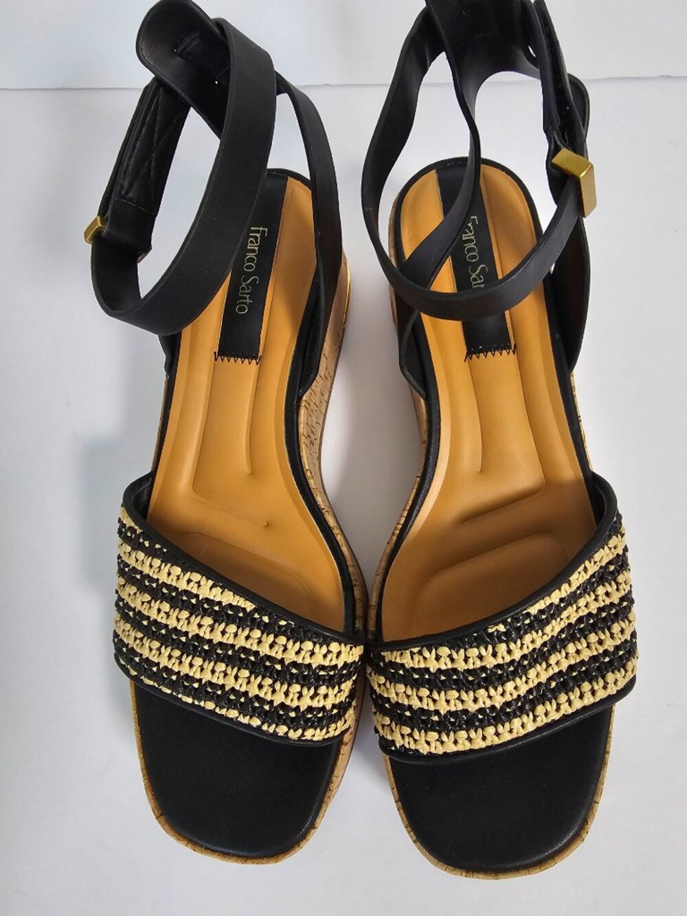 Franco Sarto Sandals Platform Cork Woven Beach Black Tan 9 - Picture 9 of 12